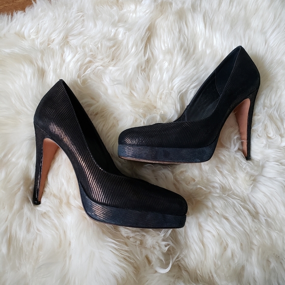 Rebecca Minkoff Platform Metallic Textured Heels - Picture 2 of 8